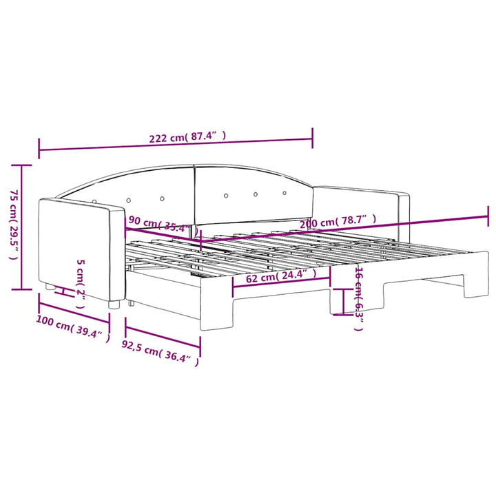 daybed med udtræk 90x200 cm velour blå