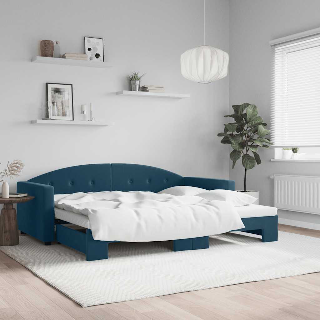 daybed med udtræk 90x200 cm velour blå