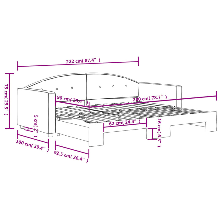 daybed med udtræk 90x200 cm velour lysegrå
