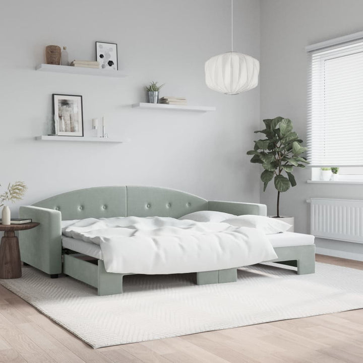 daybed med udtræk 90x200 cm velour lysegrå