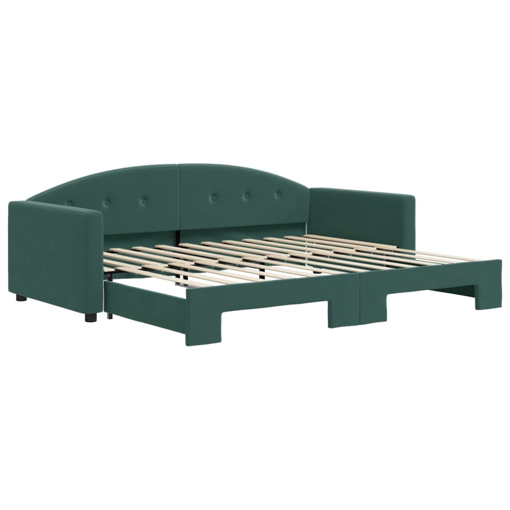 daybed med udtræk 90x200 cm velour mørkegrøn