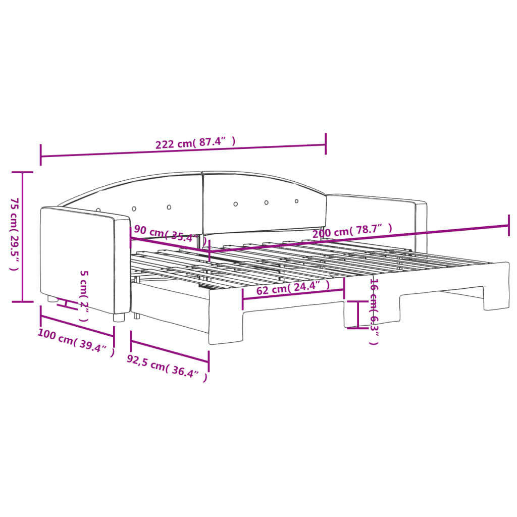 daybed med udtræk 90x200 cm velour mørkegrøn