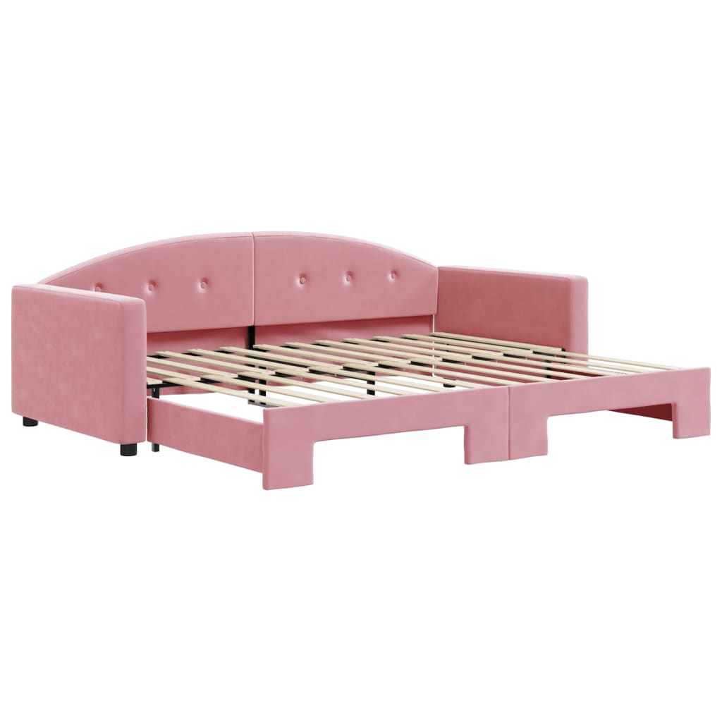 daybed med udtræk 90x200 cm velour lyserød