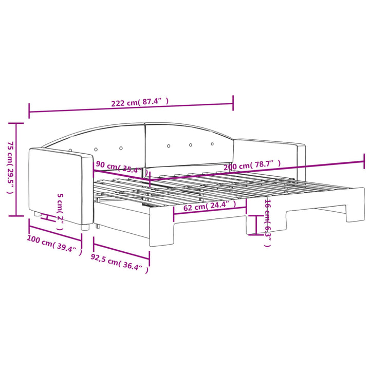 daybed med udtræk 90x200 cm velour lyserød