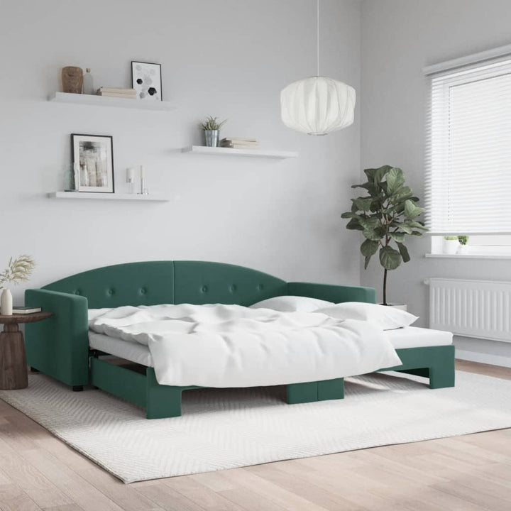 daybed med udtræk 100x200 cm velour mørkegrøn