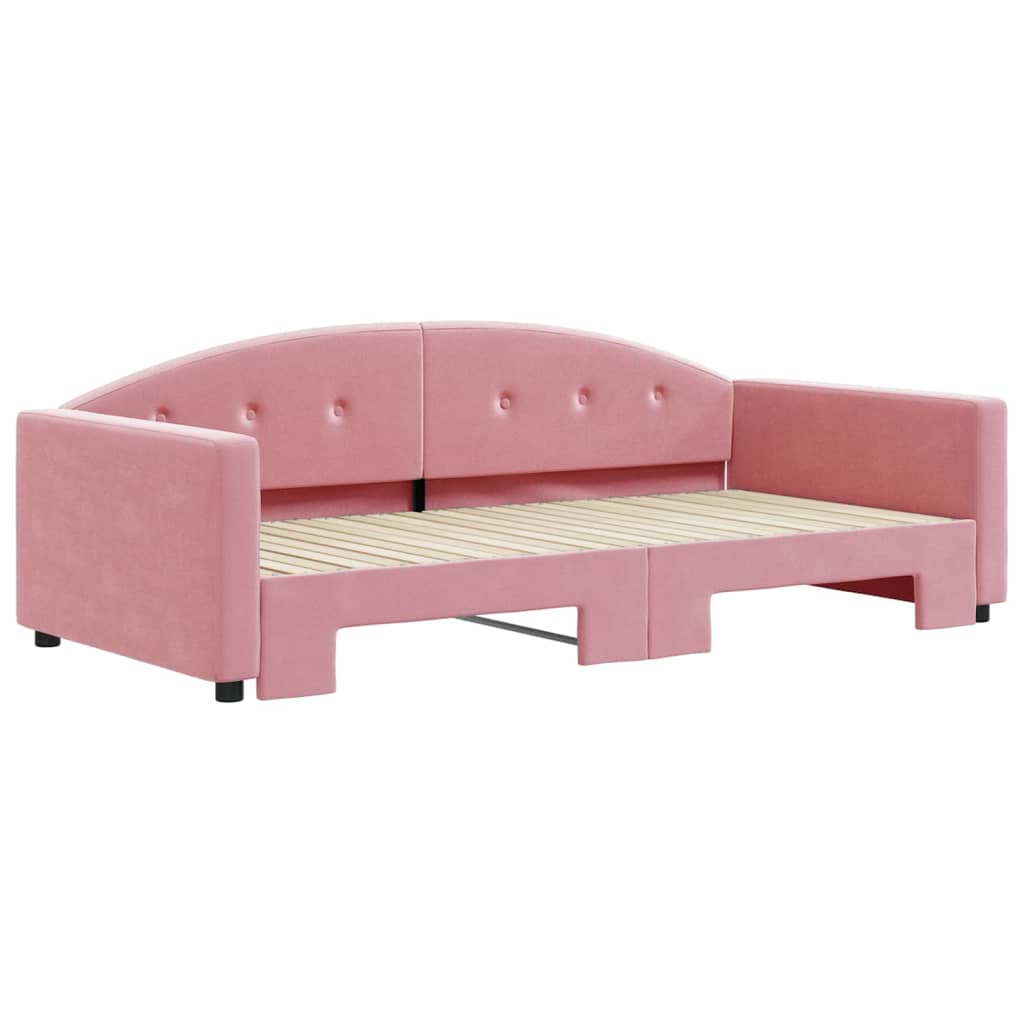 daybed med udtræk 100x200 cm velour lyserød