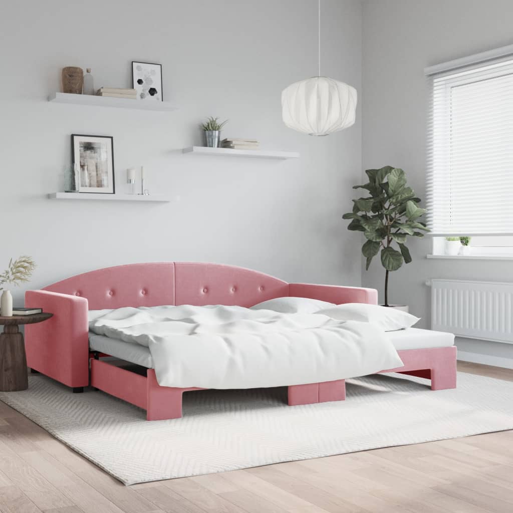 daybed med udtræk 100x200 cm velour lyserød