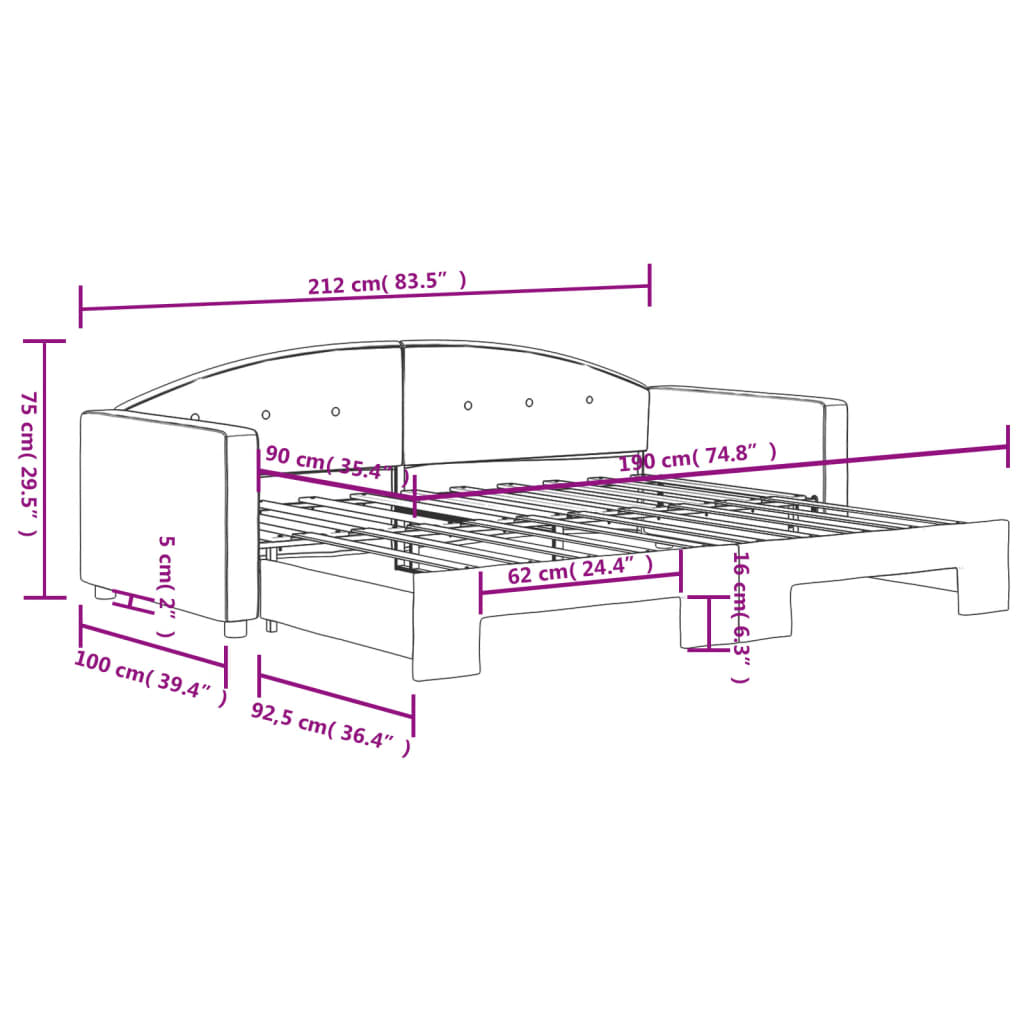 daybed med udtræk 90x190 cm velour lysegrå