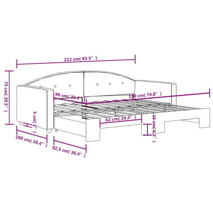 daybed med udtræk 90x190 cm velour lysegrå