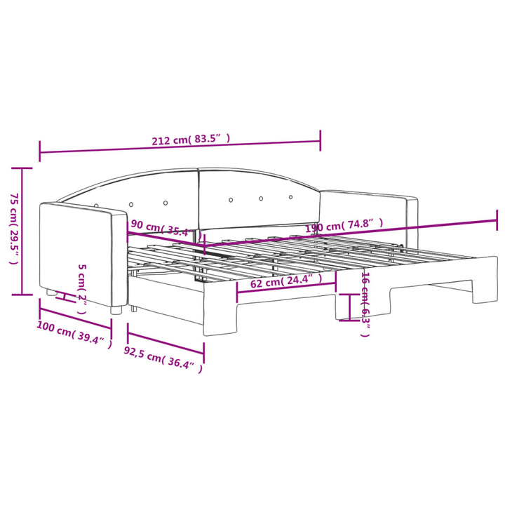 daybed med udtræk 90x190 cm velour sort