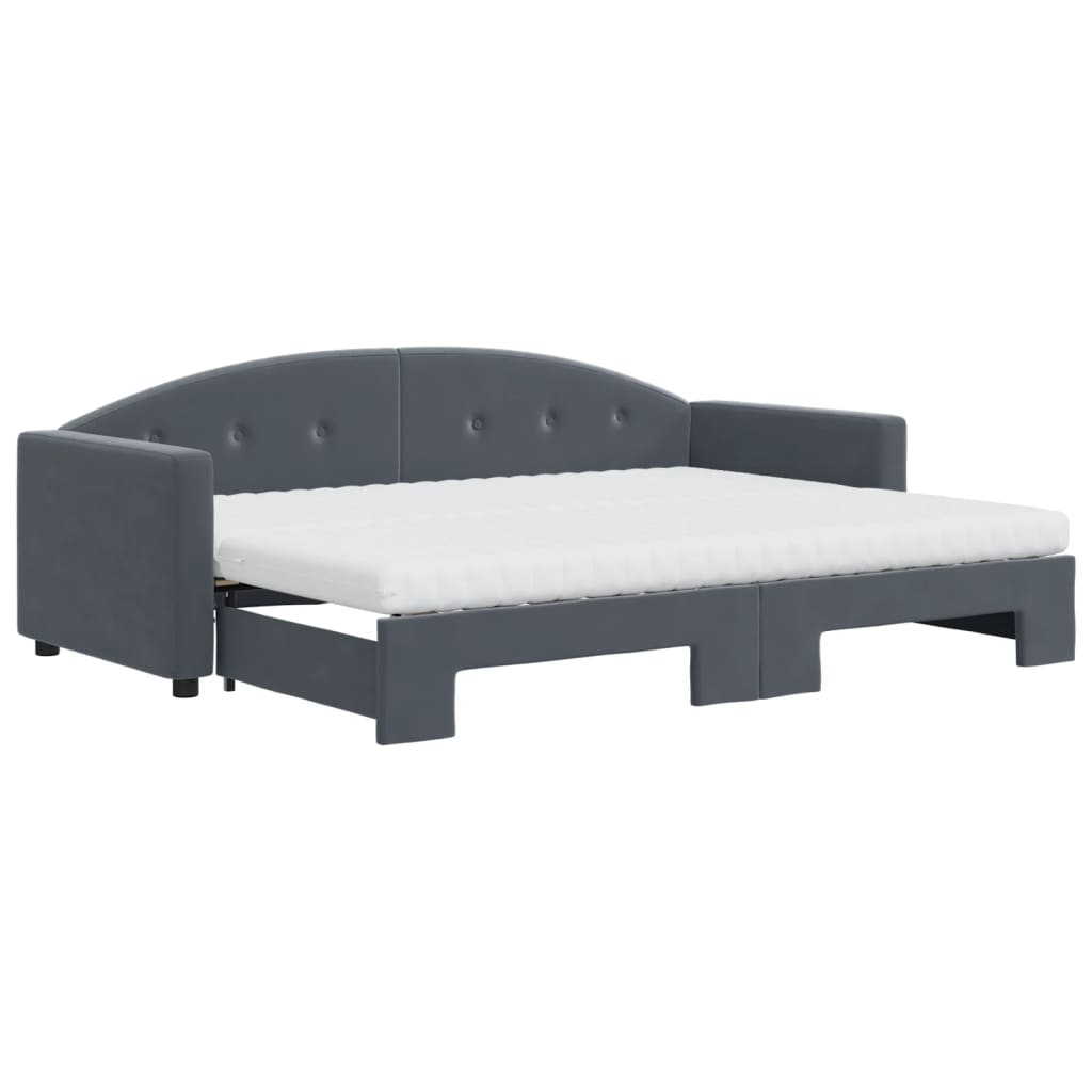 daybed med udtræk og madras 80x200 cm velour mørkegrå