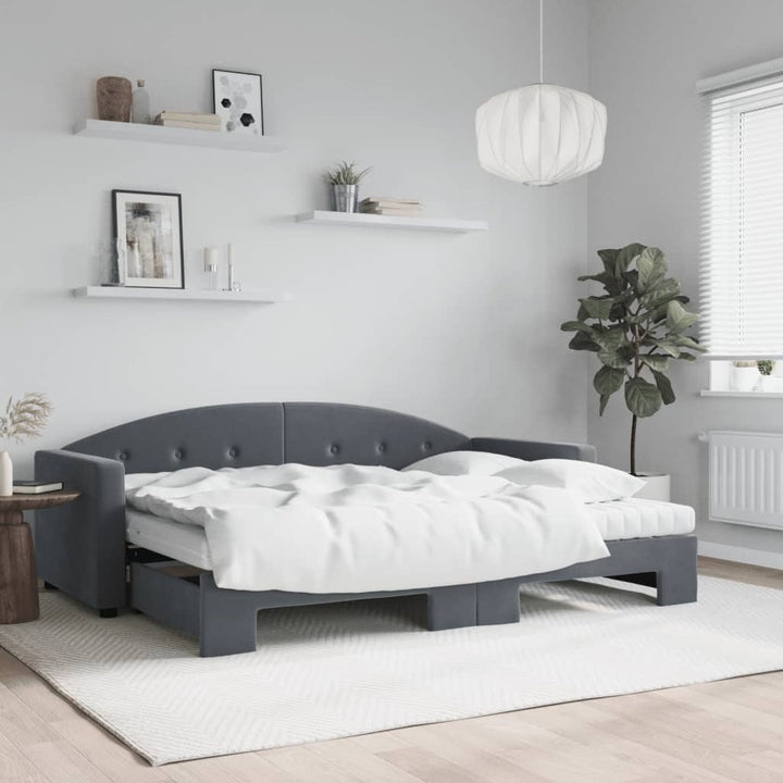 daybed med udtræk og madras 80x200 cm velour mørkegrå