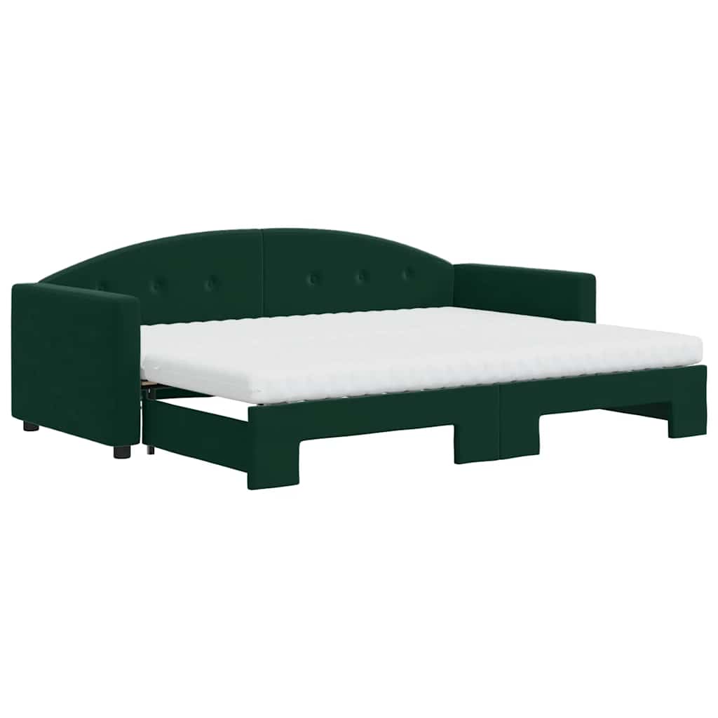 daybed med udtræk og madras 80x200 cm velour mørkegrøn
