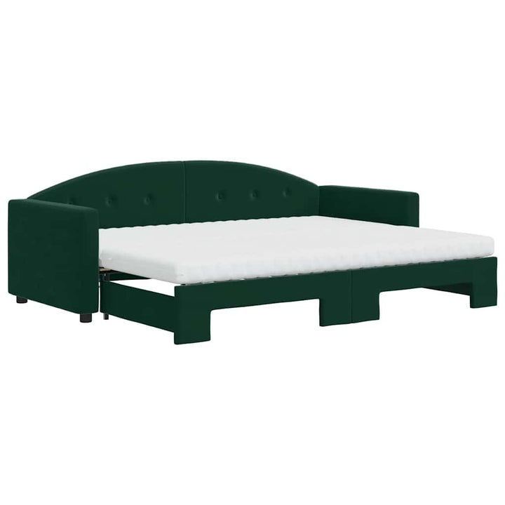 daybed med udtræk og madras 80x200 cm velour mørkegrøn
