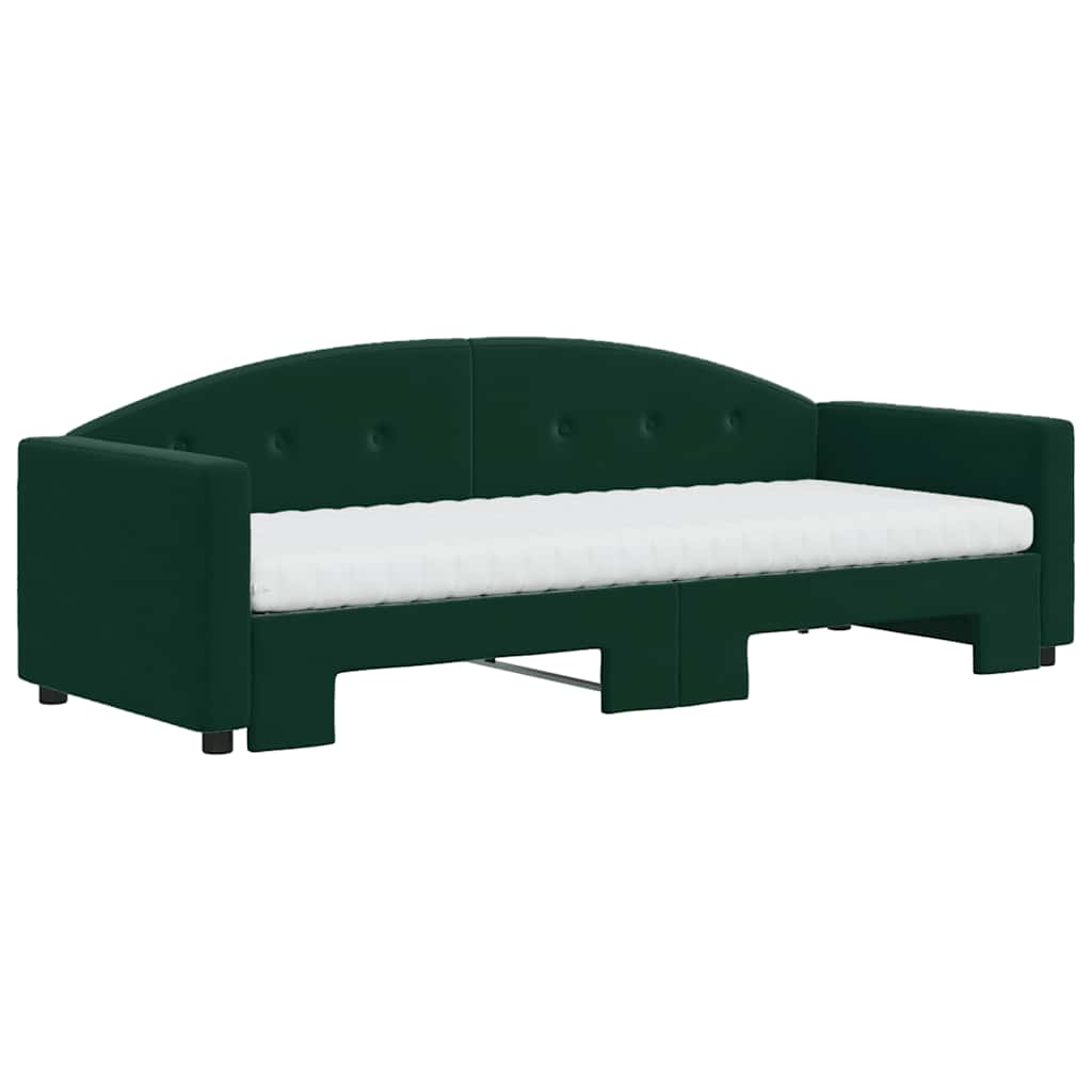 daybed med udtræk og madras 80x200 cm velour mørkegrøn