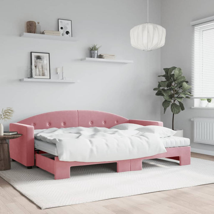 daybed med udtræk og madras 80x200 cm velour lyserød