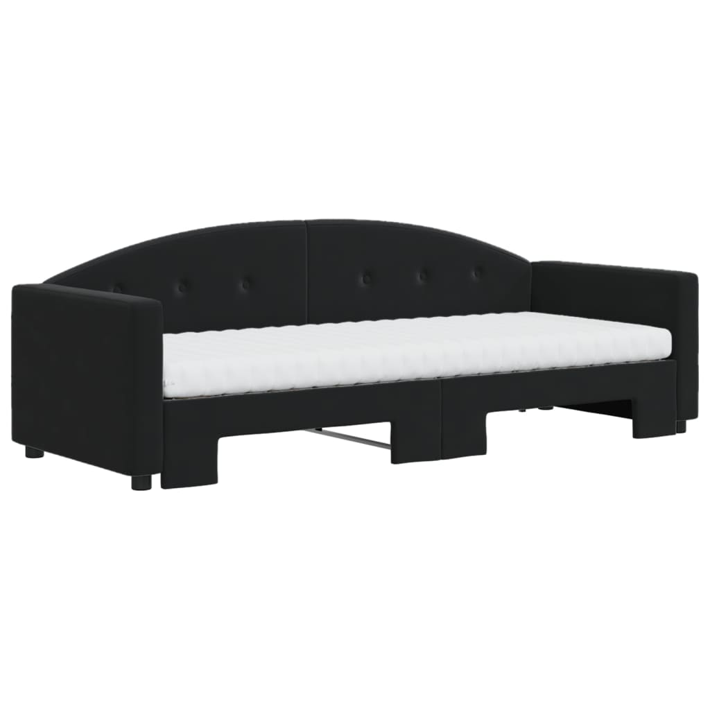 daybed med udtræk og madras 80x200 cm velour sort