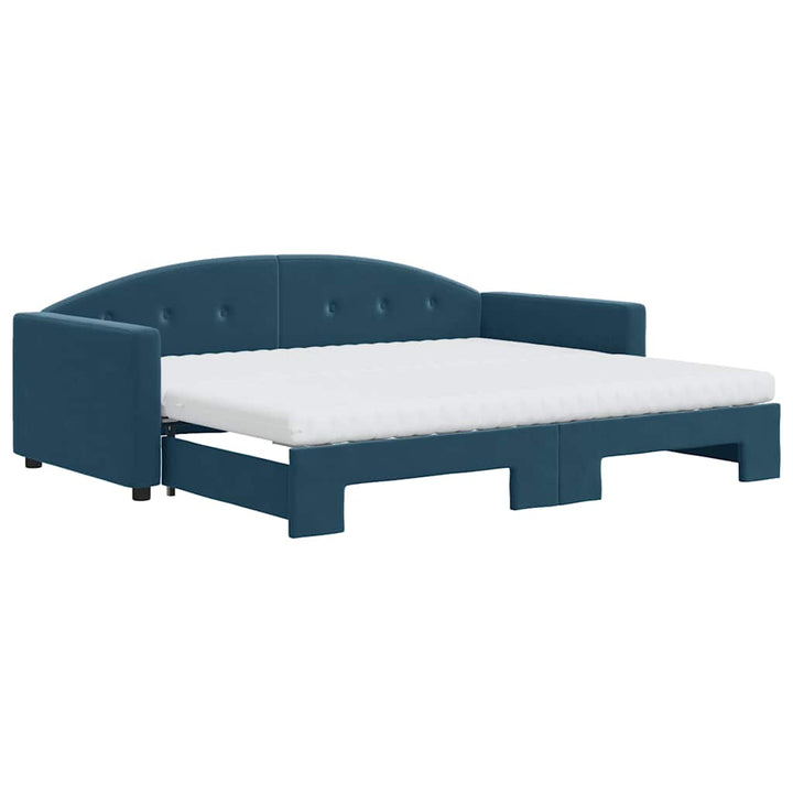 daybed med udtræk og madras 90x200 cm velour blå