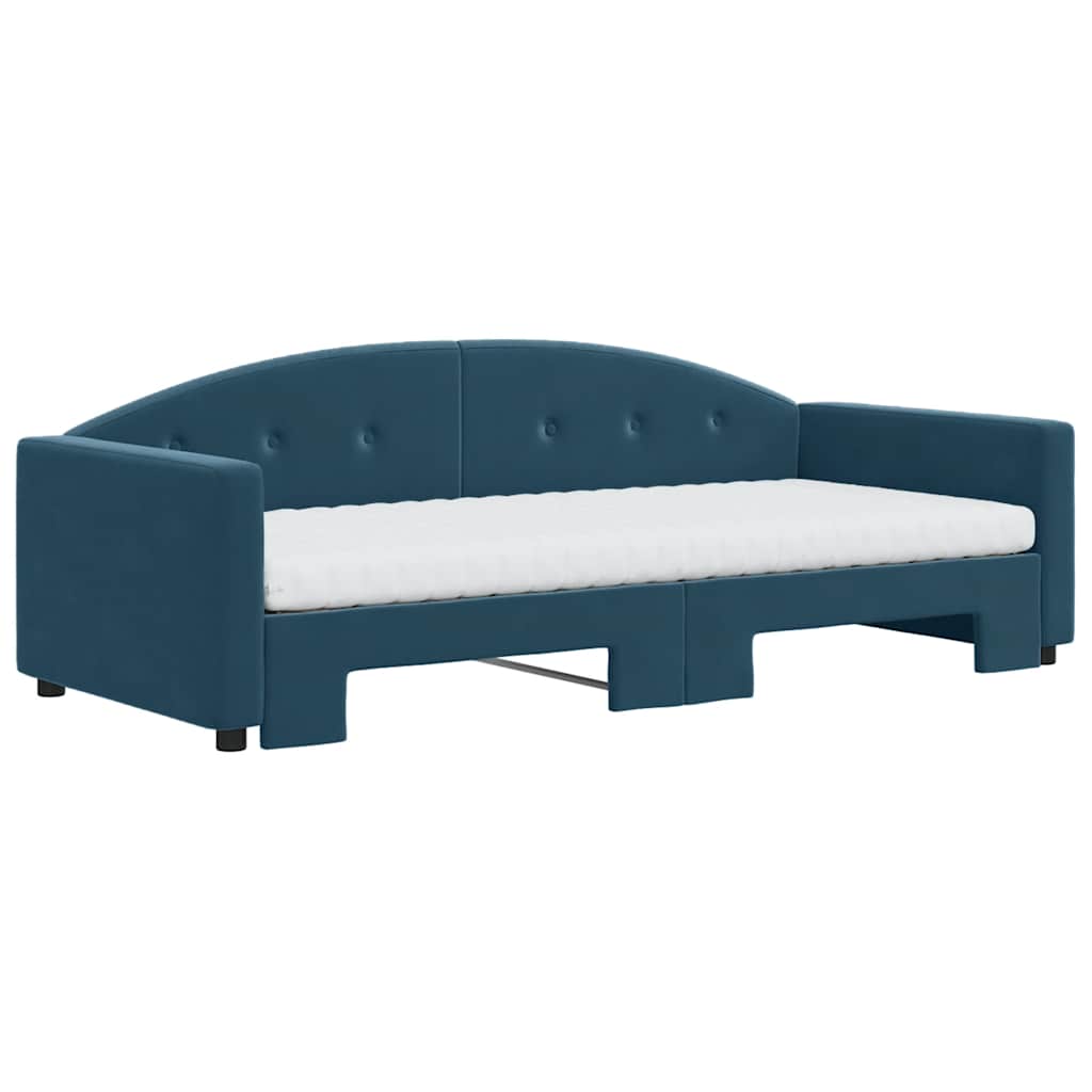 daybed med udtræk og madras 90x200 cm velour blå