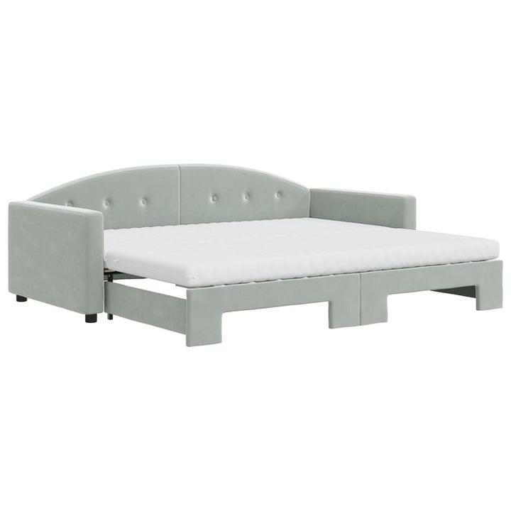 daybed med udtræk og madras 90x200 cm velour lysegrå