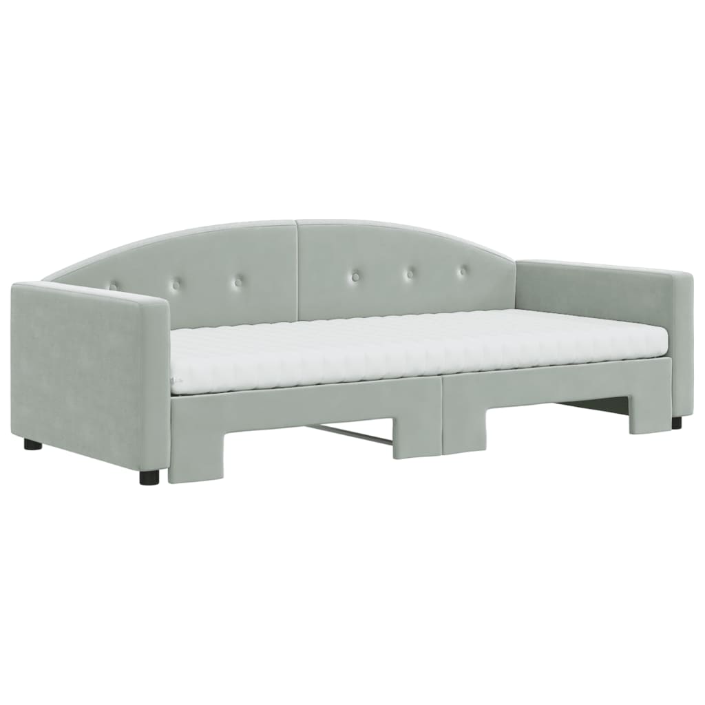 daybed med udtræk og madras 90x200 cm velour lysegrå