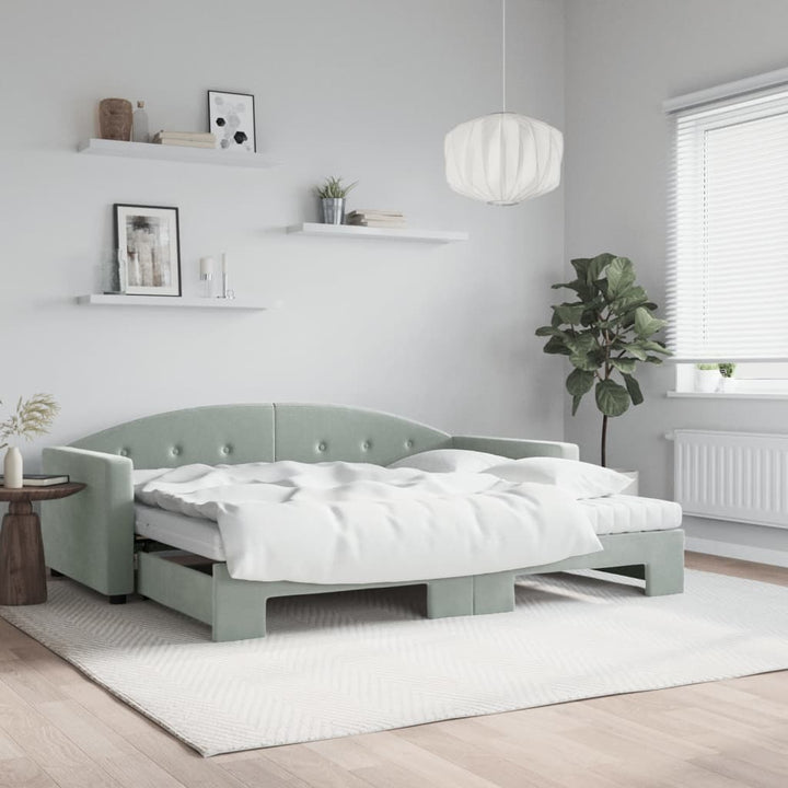 daybed med udtræk og madras 90x200 cm velour lysegrå