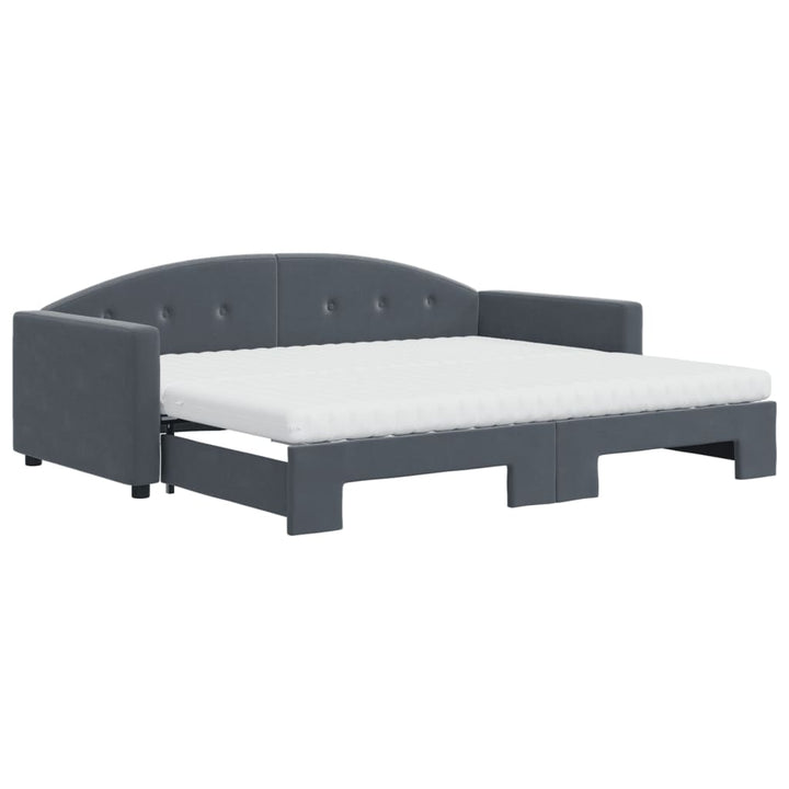 daybed med udtræk og madras 90x200 cm velour mørkegrå