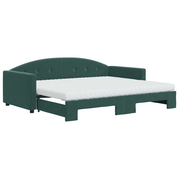 daybed med udtræk og madras 90x200 cm velour mørkegrøn