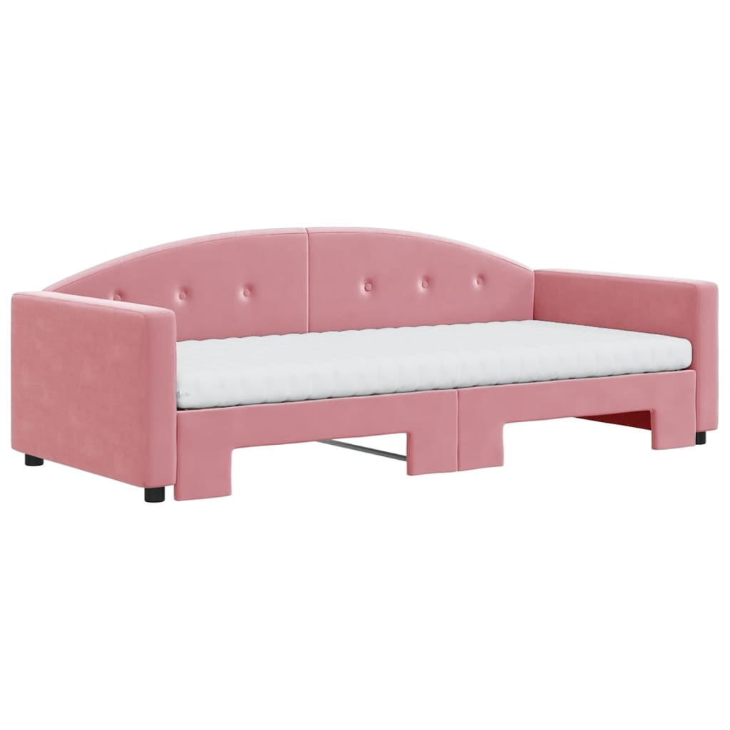 daybed med udtræk og madras 90x200 cm velour lyserød