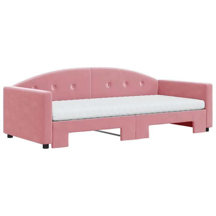 daybed med udtræk og madras 90x200 cm velour lyserød