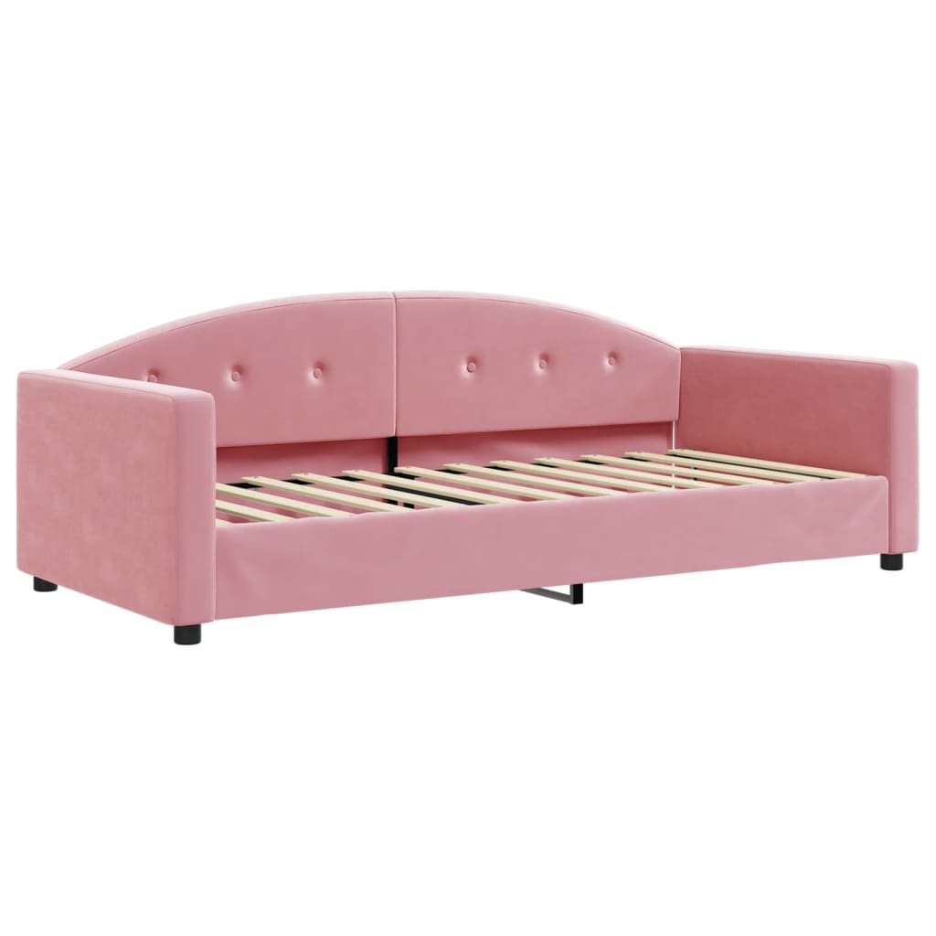 daybed med udtræk og madras 90x200 cm velour lyserød