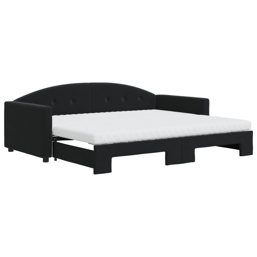 daybed med udtræk og madras 90x200 cm velour sort