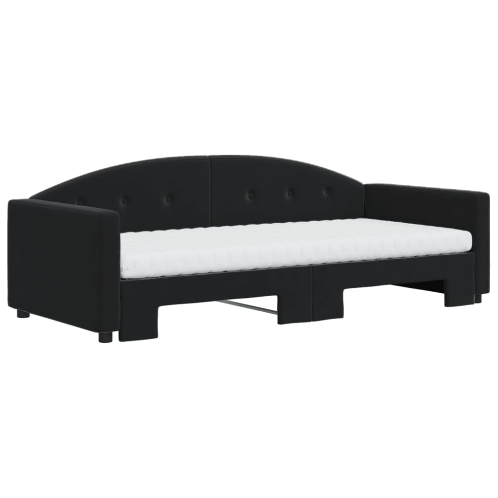 daybed med udtræk og madras 90x200 cm velour sort