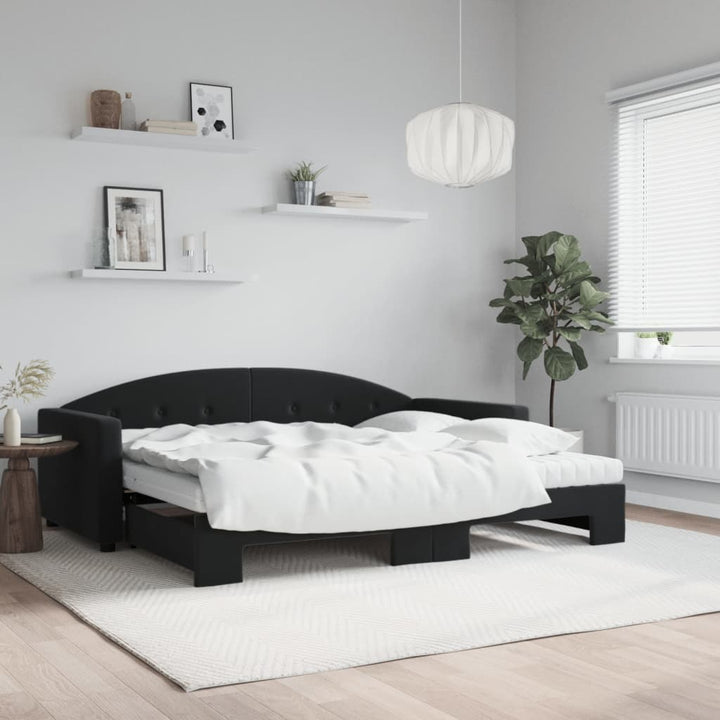 daybed med udtræk og madras 90x200 cm velour sort
