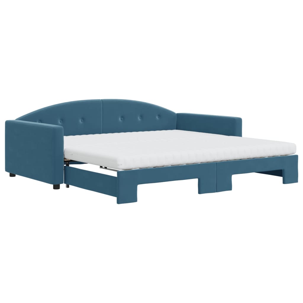 daybed med udtræk og madras 100x200 cm velour blå
