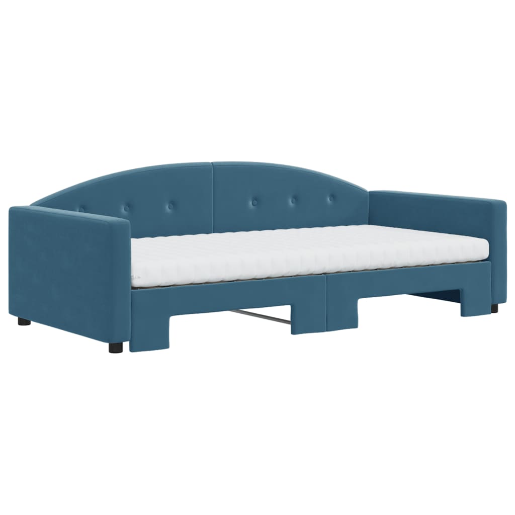 daybed med udtræk og madras 100x200 cm velour blå