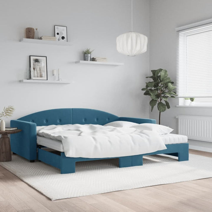 daybed med udtræk og madras 100x200 cm velour blå