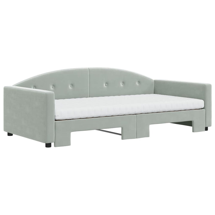 daybed med udtræk og madras 100x200 cm velour lysegrå