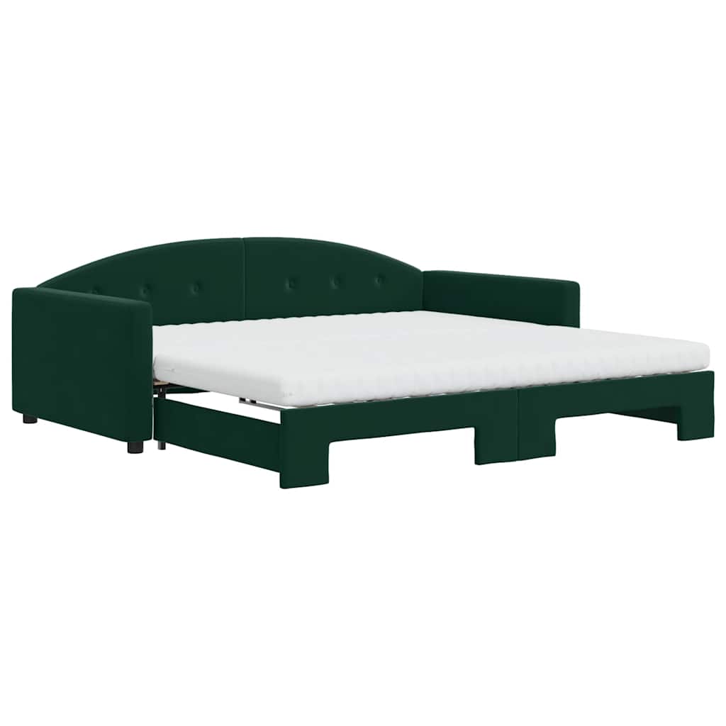 daybed med udtræk og madras 100x200 cm velour mørkegrøn
