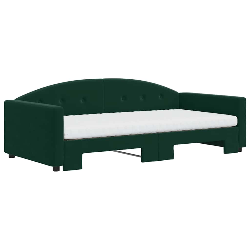 daybed med udtræk og madras 100x200 cm velour mørkegrøn