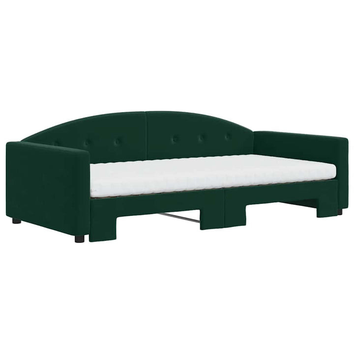 daybed med udtræk og madras 100x200 cm velour mørkegrøn