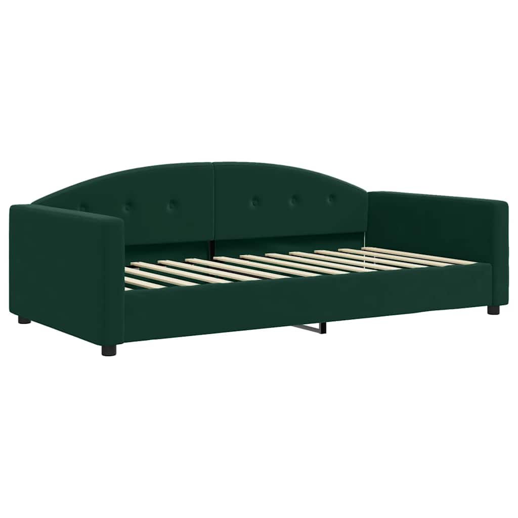 daybed med udtræk og madras 100x200 cm velour mørkegrøn