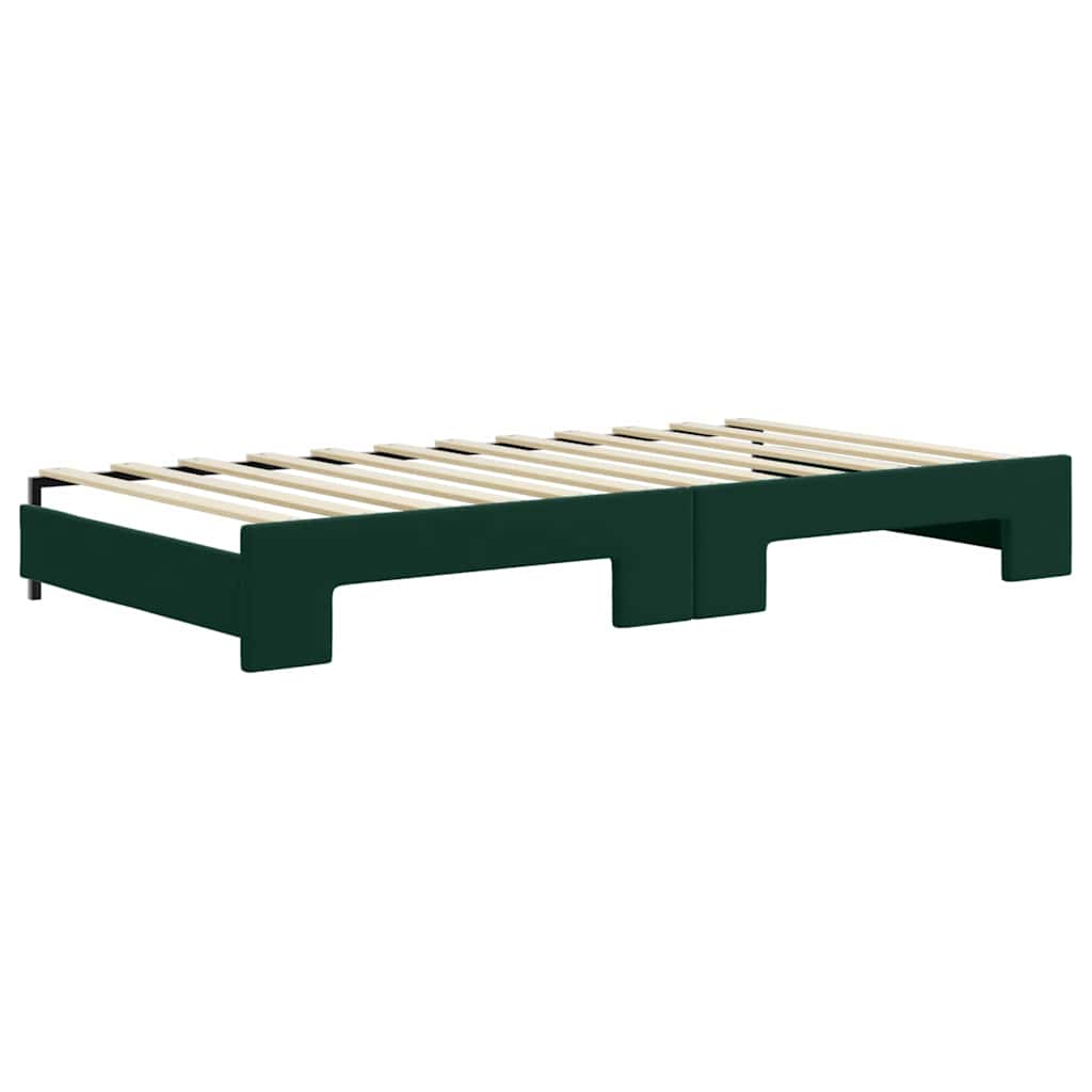 daybed med udtræk og madras 100x200 cm velour mørkegrøn