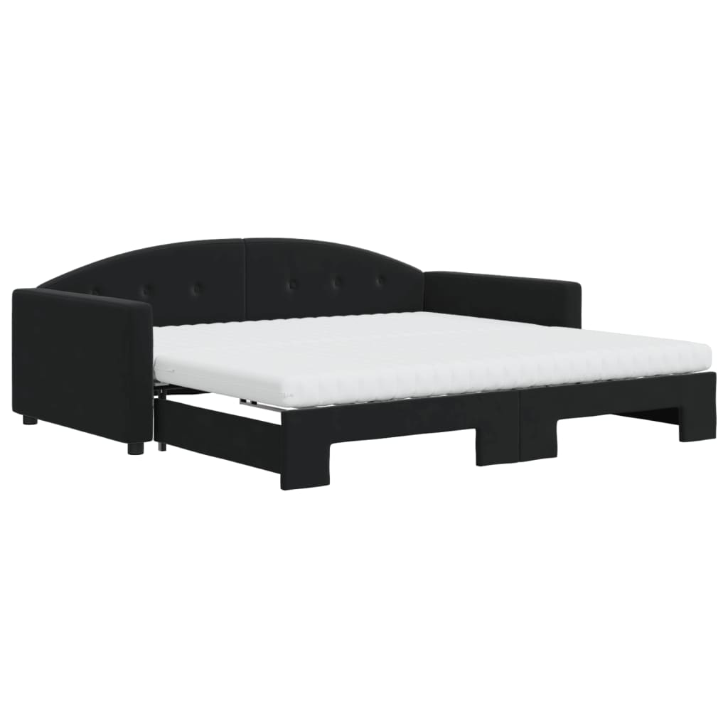 daybed med udtræk og madras 100x200 cm velour sort