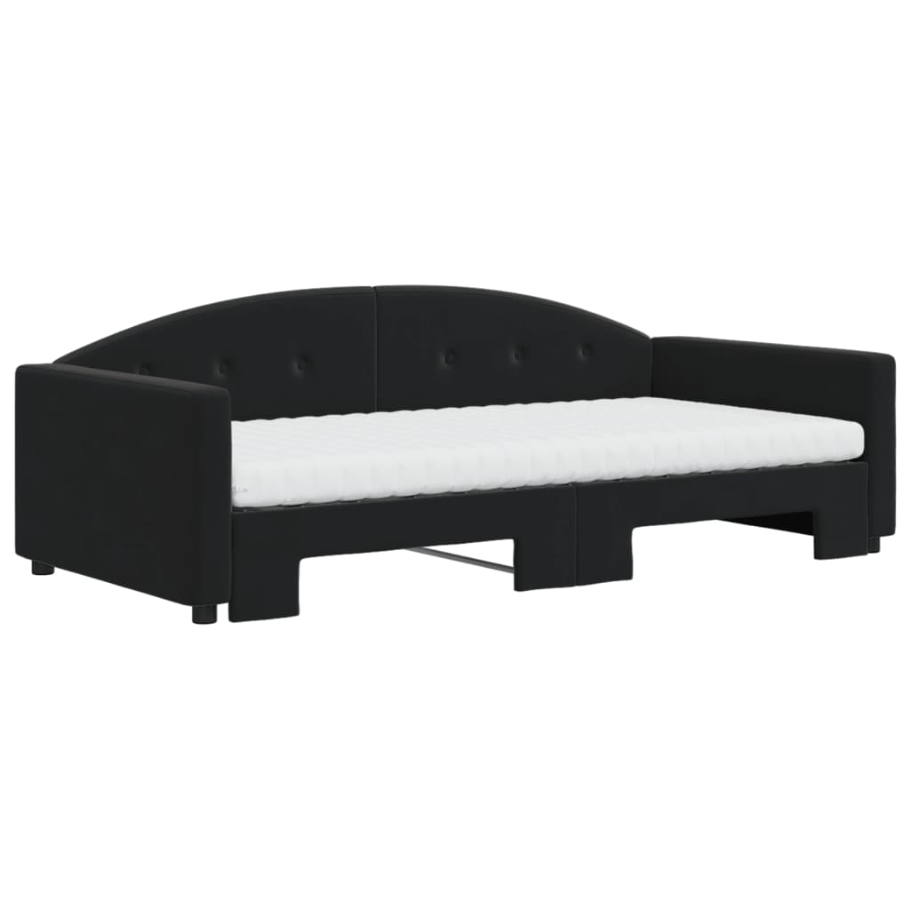 daybed med udtræk og madras 100x200 cm velour sort