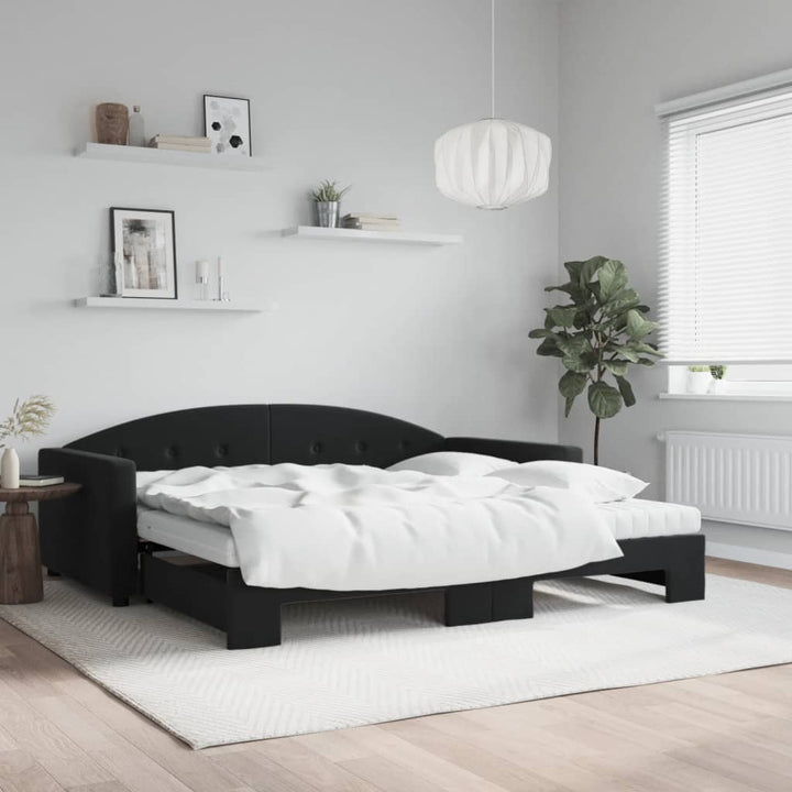 daybed med udtræk og madras 100x200 cm velour sort