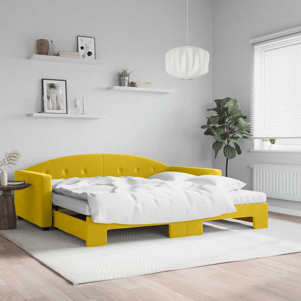 daybed med udtræk og madras 100x200 cm velour gul