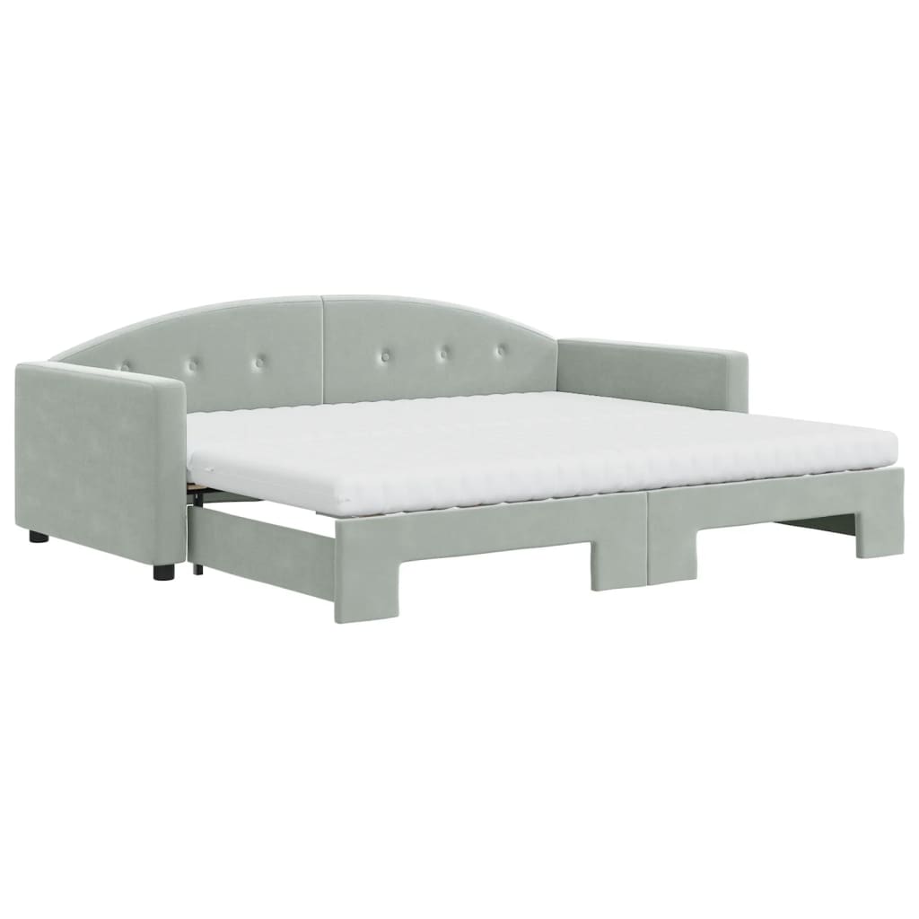 daybed med udtræk og madras 90x190 cm velour lysegrå