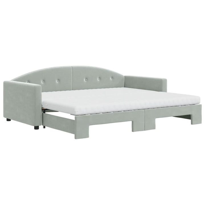 daybed med udtræk og madras 90x190 cm velour lysegrå