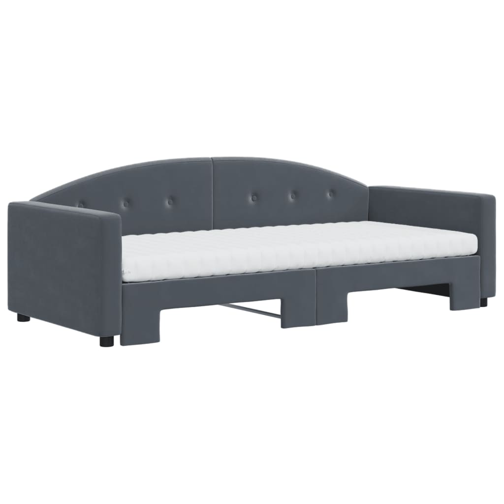 daybed med udtræk og madras 90x190 cm velour mørkegrå